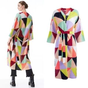 Alice + Olivia Gladis Patchwork Robe Sweater Size XS With Belt​​​​